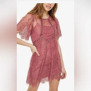 Topshop Dusty Rose Pink Lace Studded Dress